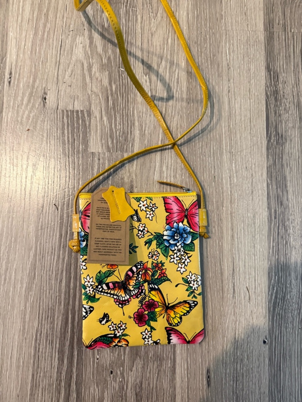 Yellow Butterfly Floral Crossbody Bag for Women leather
